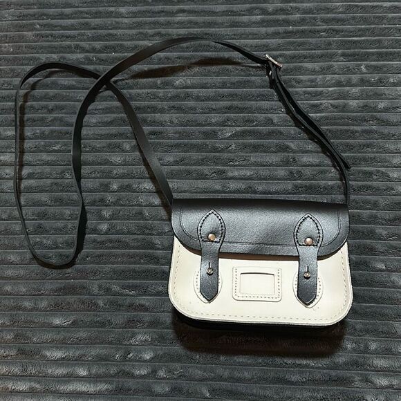 The Cambridge Satchel Company Small Leather Crossbody Bag Black & White - Picture 1 of 9